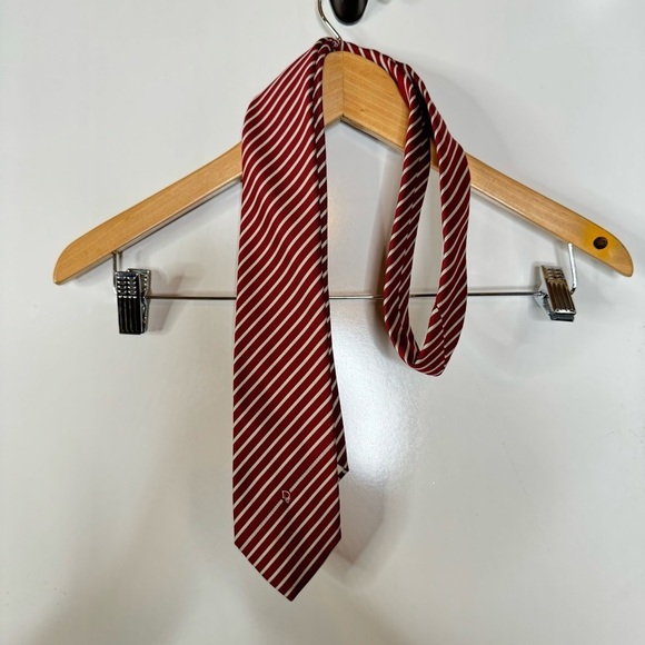 Christian Dior Red and White Striped Silk Blend Tie - Picture 1 of 3